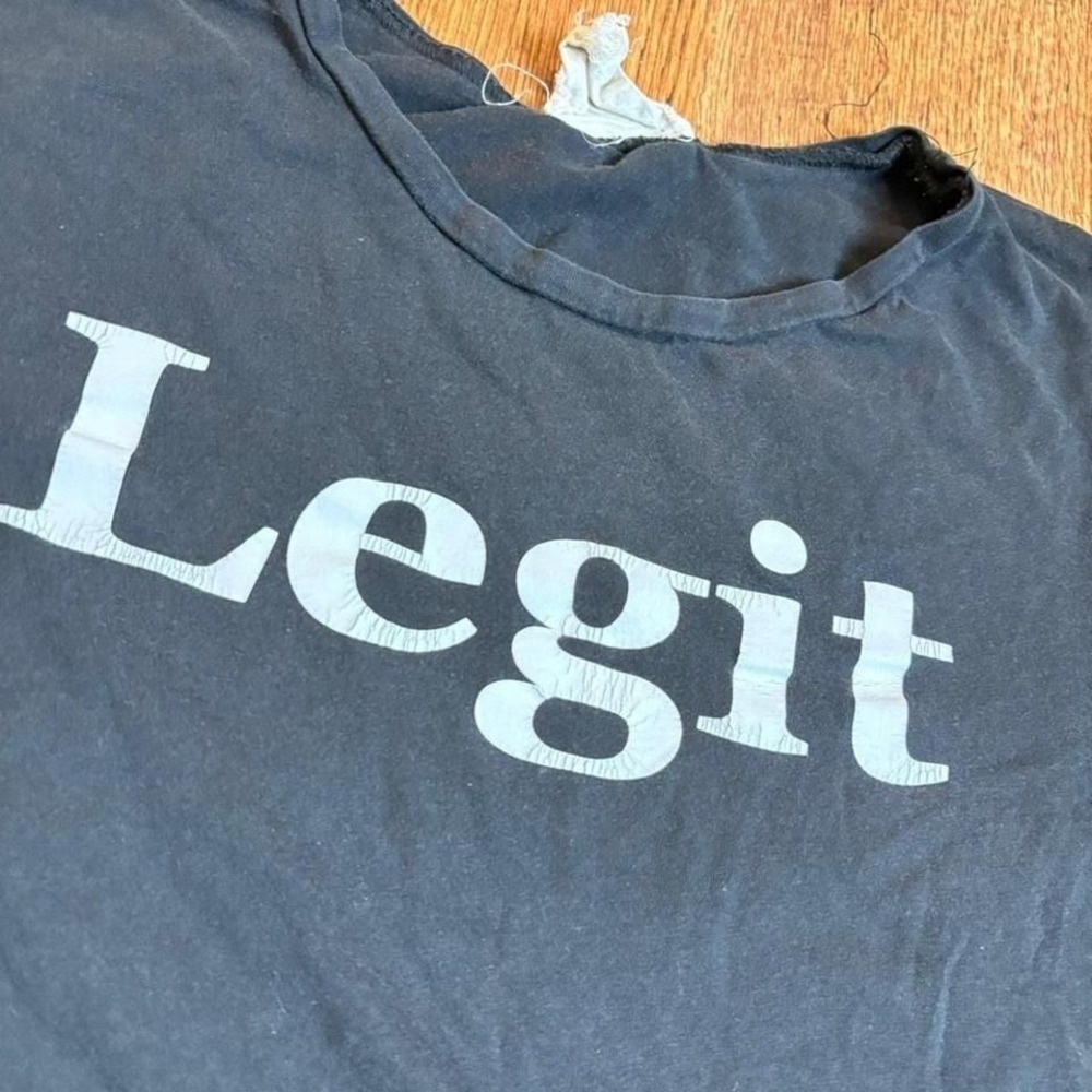 faded French Pastry "Legit" crop top w/ white lettering front & back. Item 508 - Picture 2 of 7